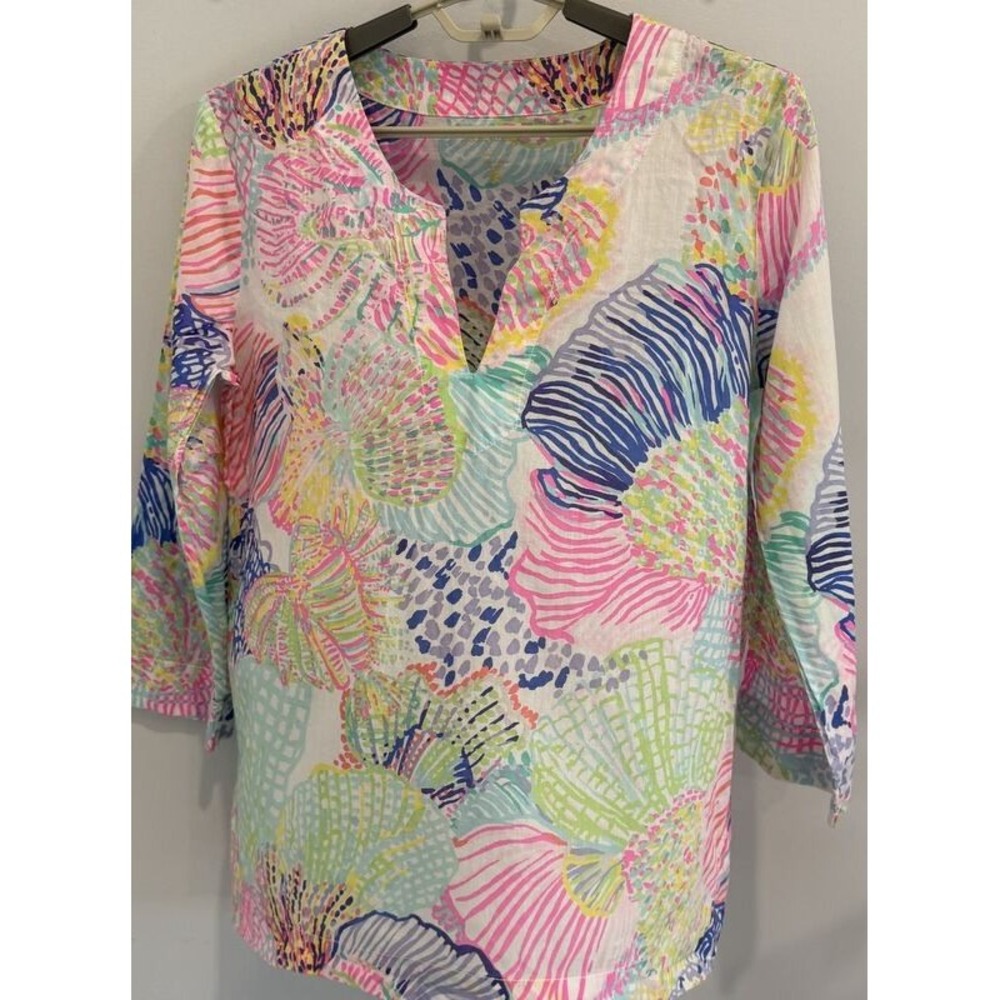 Lilly Pulitzer Size L Amelia Island Roar of the Seas 3/4 Sleeve Tunic Top L